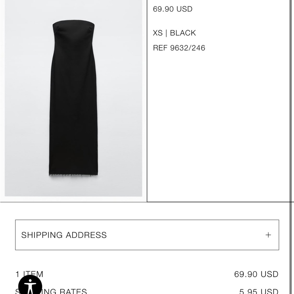 Zara XS black denim dress with frayed edge